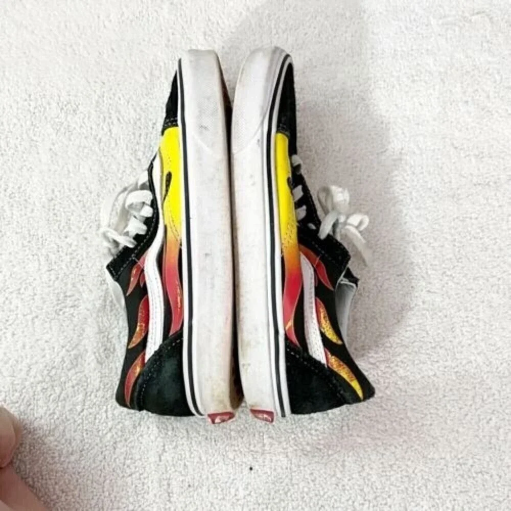 Vans Old Skool Flame Black and White Skate Shoes Men’s 5.5 Women 7 Fire Skater